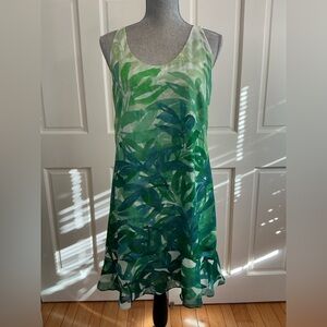 CAbi Green Leaf Print Sleeveless A-Line Dress